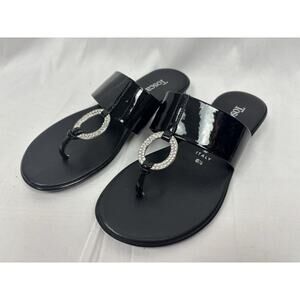 Toscanella Flat Thong Sandal Women’s 6.5 Rhinestone Black Patent Leather Italy